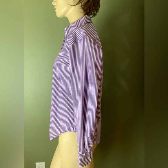 Lauren Ralph Lauren non iron button down shirt size PS purple white pinstripes - Picture 6 of 9